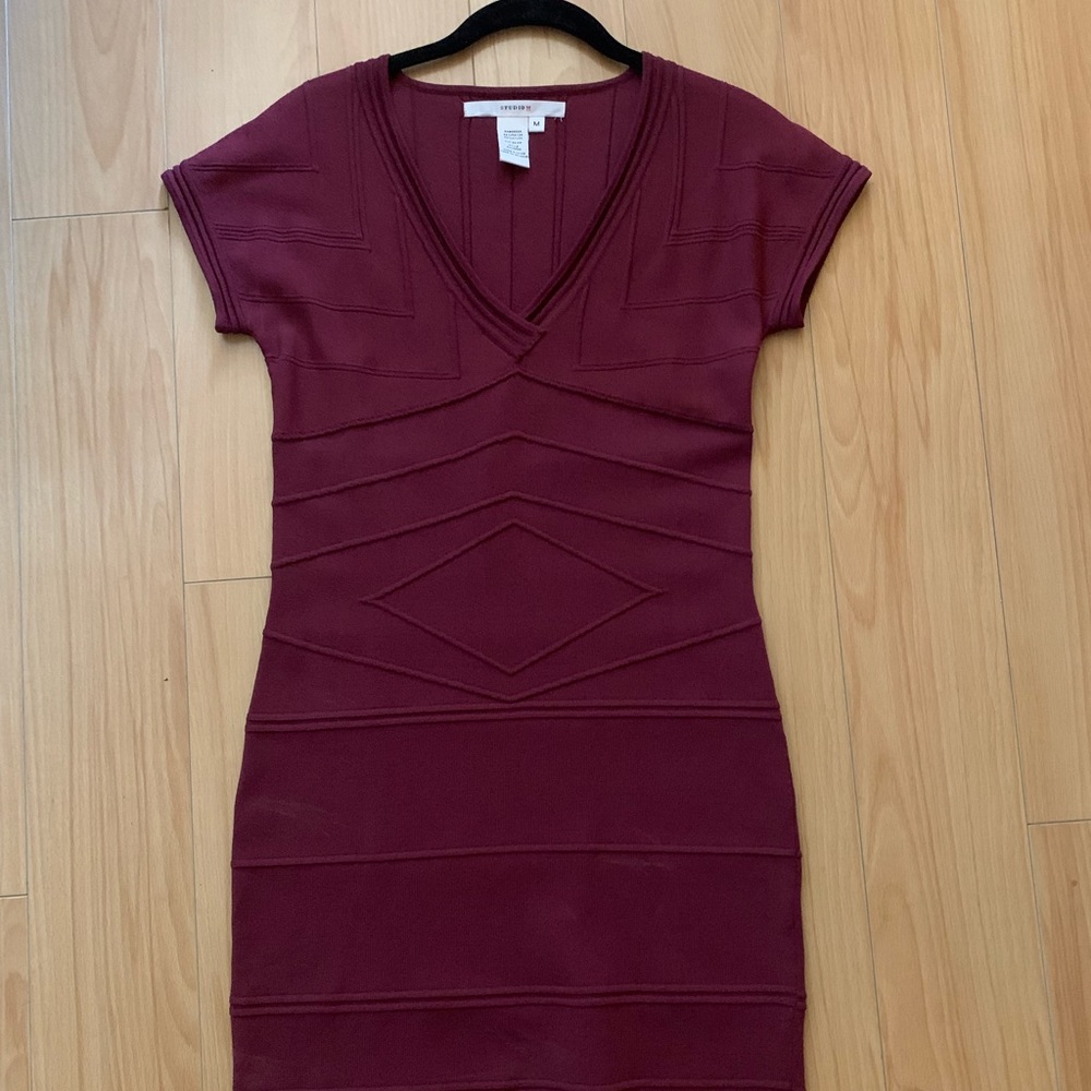 Studio M Bodycon Burgundy Short Sleeve Mini Dress